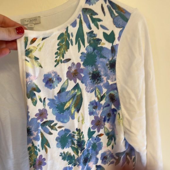 Blue and white Talbots open front cardigan, size M - Picture 2 of 4